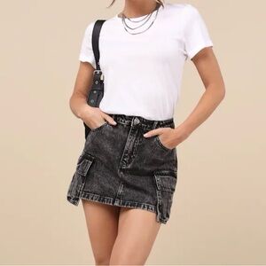 Steve Madden Letizia Cargo Mini Skirt Womens 8 Black Acid Wash Denim Y2K